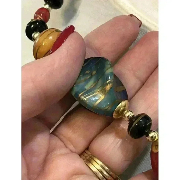 Vintage Unique Chunky‎ Beaded Necklace Multicolored Marbled Beads Grandmacore - Picture 9 of 15